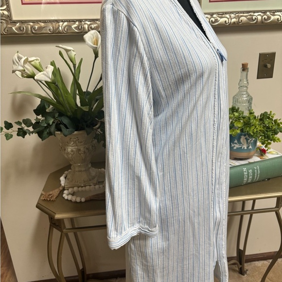 EILEEN WEST STRIPED BLUE & WHITE EYELET ZIP UP ROBE PAJAMAS CASUAL LOUNGING SZ S - Picture 3 of 13